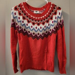Cozy Old Navy Fair Isle Sweater Red Orange Ski Hygge Nordic Cottage Vibes Small